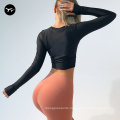 New Arrival Custom Logo Woman  Sports Wear Long Sleeve Shirts Fitness Yoga Tops Gym